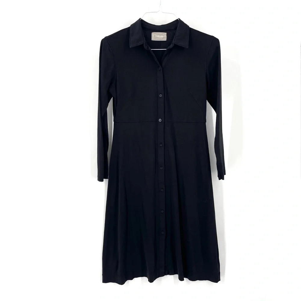 Everlane The Luxe Cotton Button Front Collared Long Sleeve Casual Shirtdress